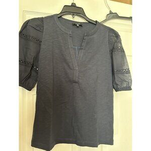 ME+EM black cotton knit blouse with eyelet sleeves--size 4